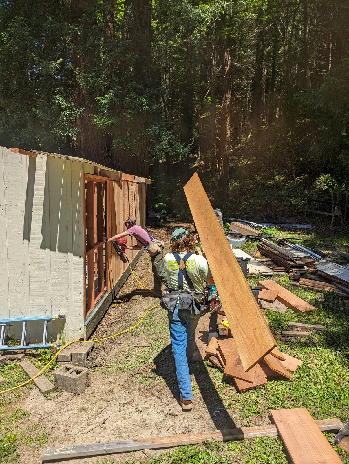 Fresh cedar siding going up on a wall during a NorCal Exterior installation